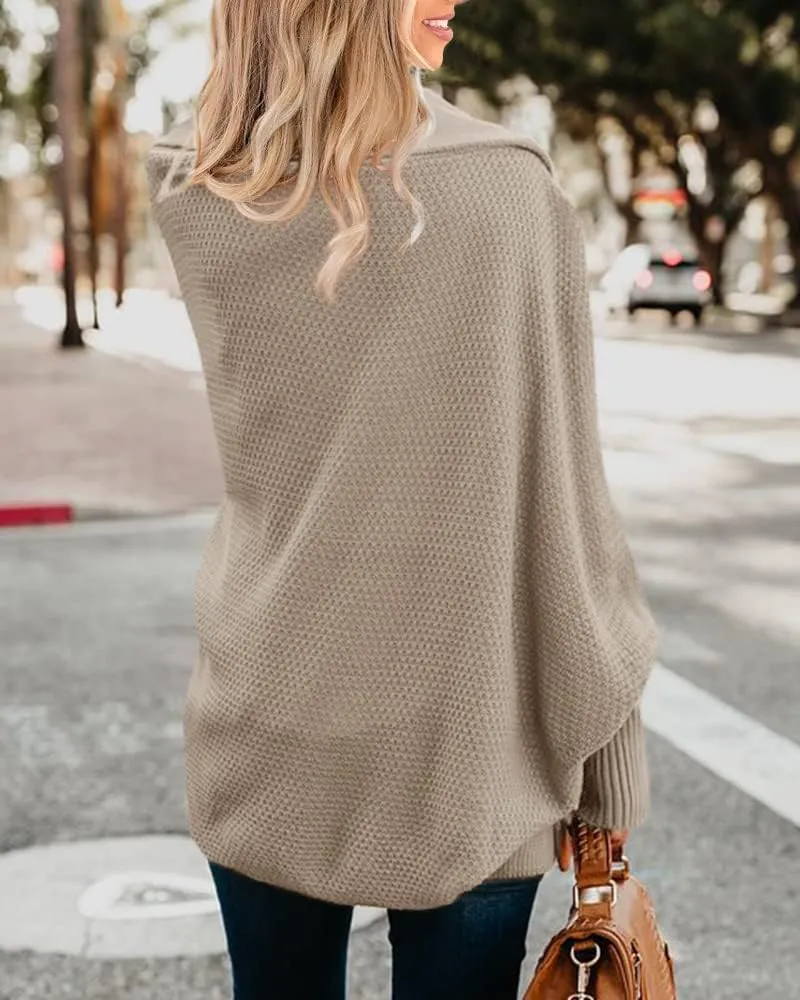 Imily Bela Women's Kimono Batwing Cable Knitted Slouchy Oversized Wrap Cardigan Sweater