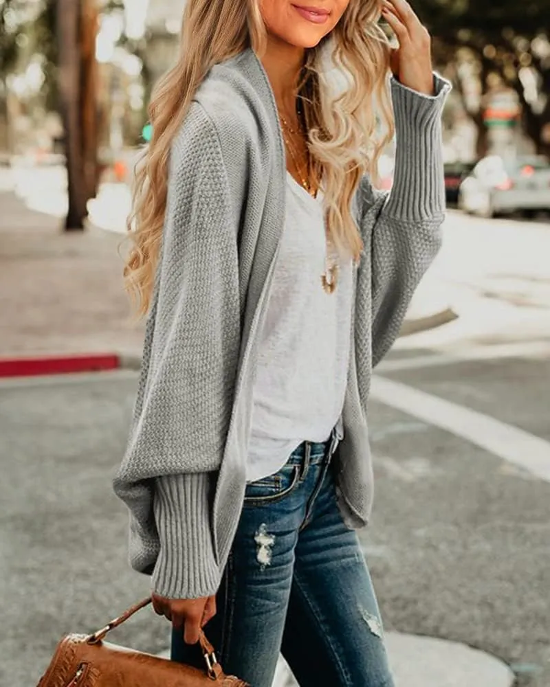 Imily Bela Women's Kimono Batwing Cable Knitted Slouchy Oversized Wrap Cardigan Sweater