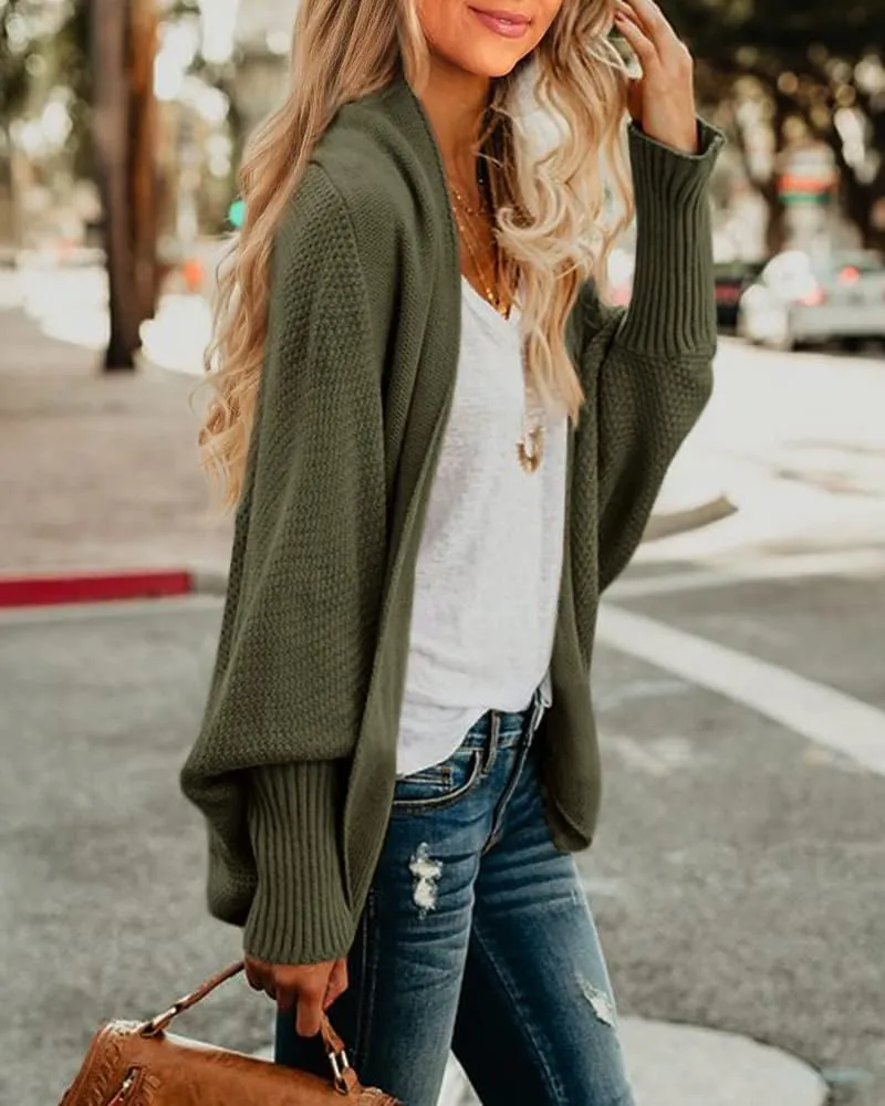 Imily Bela Women's Kimono Batwing Cable Knitted Slouchy Oversized Wrap Cardigan Sweater