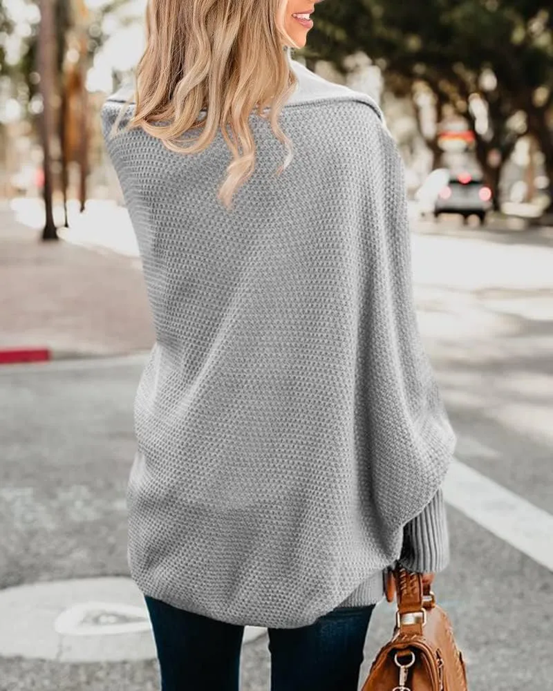 Imily Bela Women's Kimono Batwing Cable Knitted Slouchy Oversized Wrap Cardigan Sweater