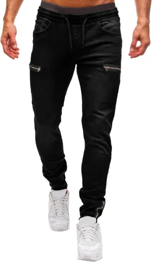 Jeans for Men Slim Fit Vintage Jeans Loose Denim Pants with Zipper Pockets Hip Hop Elastic Dance Pants Streetwear