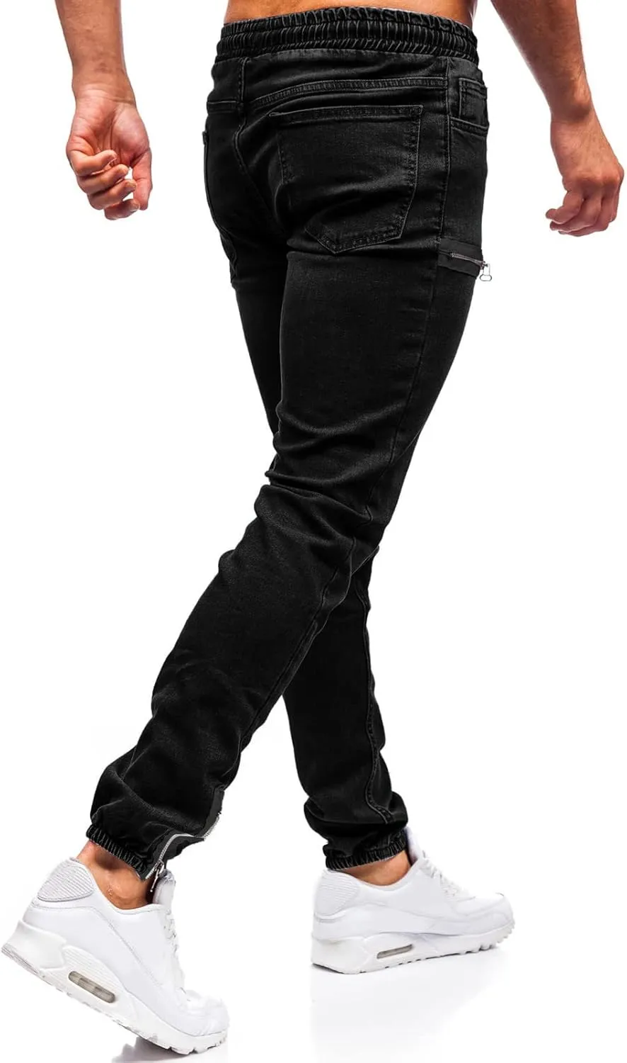Jeans for Men Slim Fit Vintage Jeans Loose Denim Pants with Zipper Pockets Hip Hop Elastic Dance Pants Streetwear