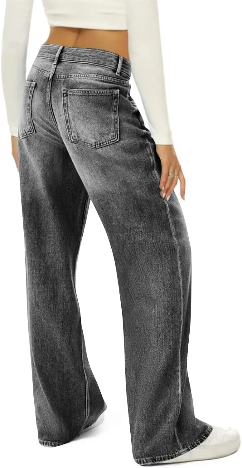 Jeans for Women, Jeans Women Stretchy Trendy Plus Size Baggy Trousers Low Rise 2025 Straight Leg Summer