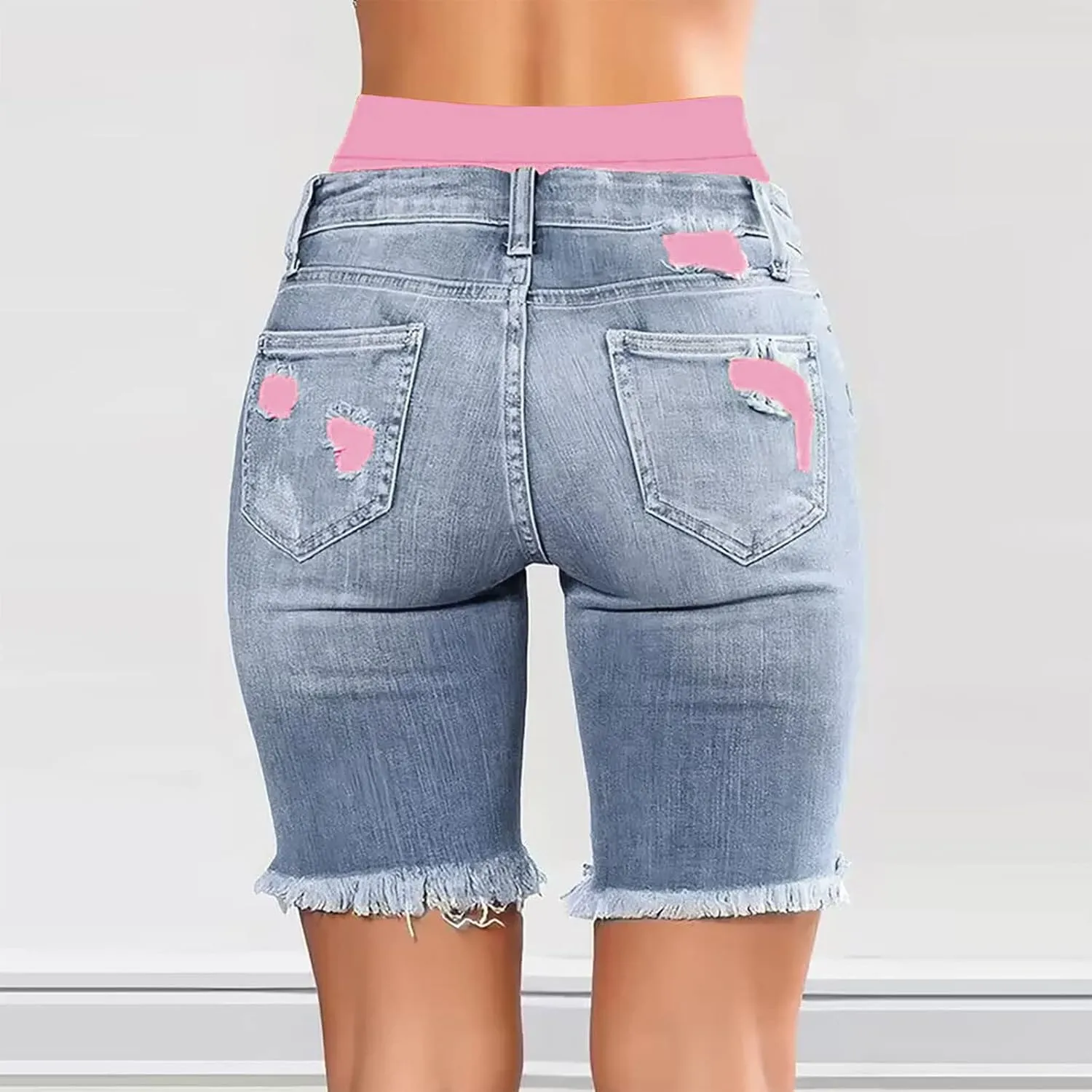 Jeans for Women Trendy Women Fashion Street Contrasting Stitching Two Piece Jeans Shorts Womens Pants with Pockets