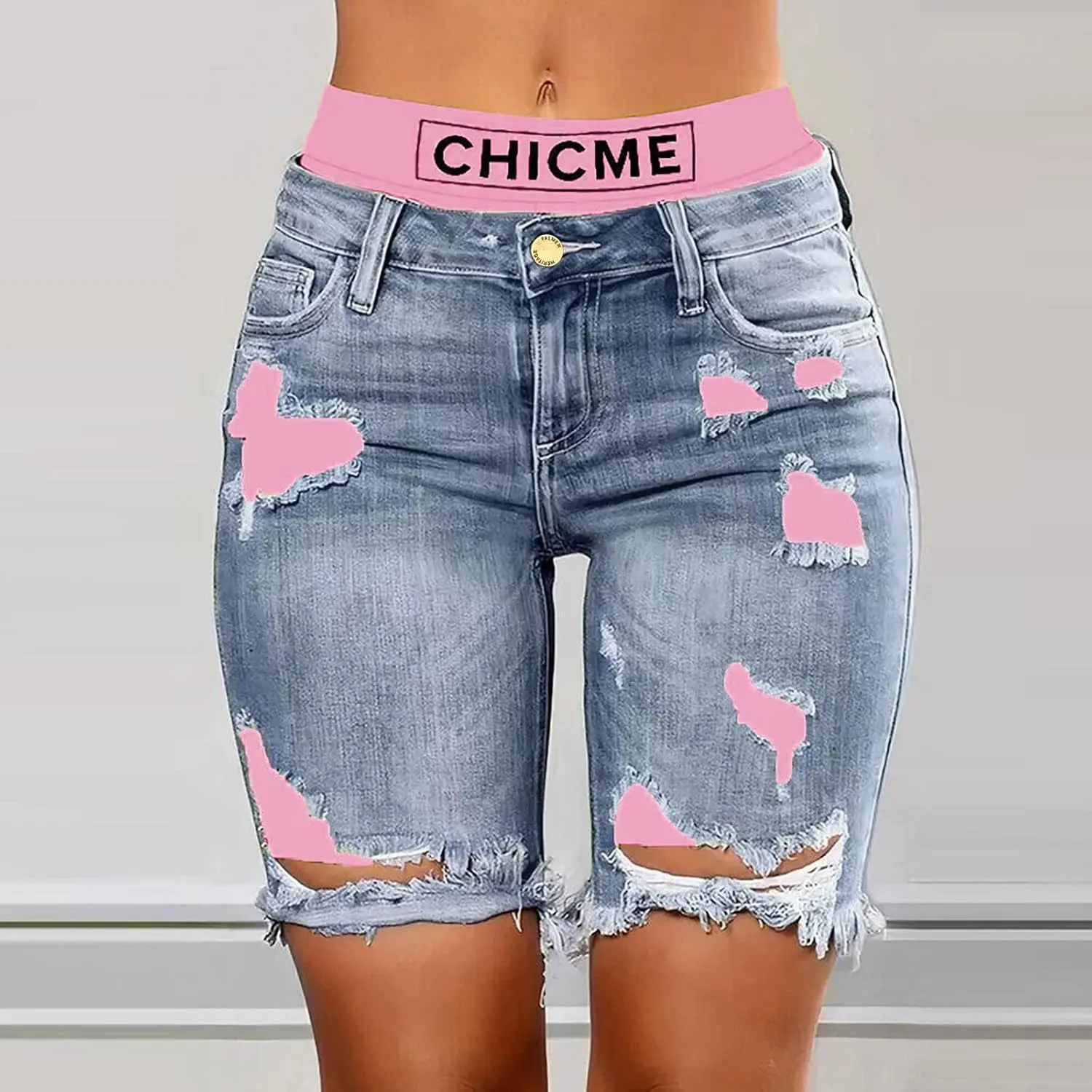 Jeans for Women Trendy Women Fashion Street Contrasting Stitching Two Piece Jeans Shorts Womens Pants with Pockets
