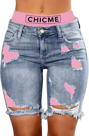 Jeans for Women Trendy Women Fashion Street Contrasting Stitching Two Piece Jeans Shorts Womens Pants with Pockets