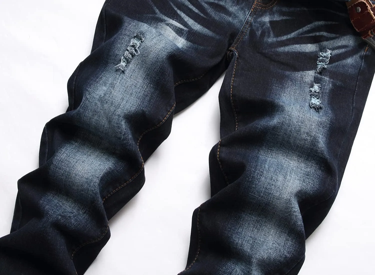 JUNBAOSS Men's Slim Fit Stretch Jeans Ripped Skinny Jeans for Men, Distressed Straight Leg Fashion Comfort Flex Waist Pants