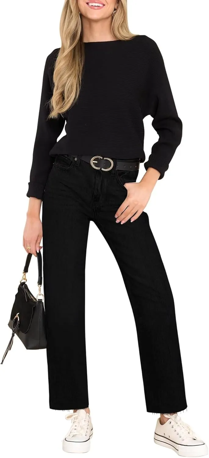 KDF Women's Cropped Straight Leg Jeans - High Waisted Jeans for Women 7/8 Length Denim Pants with Crop Hem