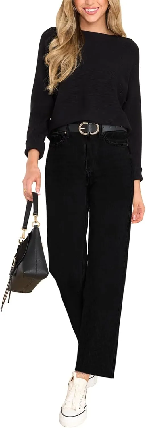 KDF Women's Cropped Straight Leg Jeans - High Waisted Jeans for Women 7/8 Length Denim Pants with Crop Hem