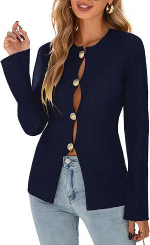 Kedera Women's Button Down Cardigan Sweaters Fall Slim Fit Coat Outerwear Long Sleeve Tops Casual Jackets