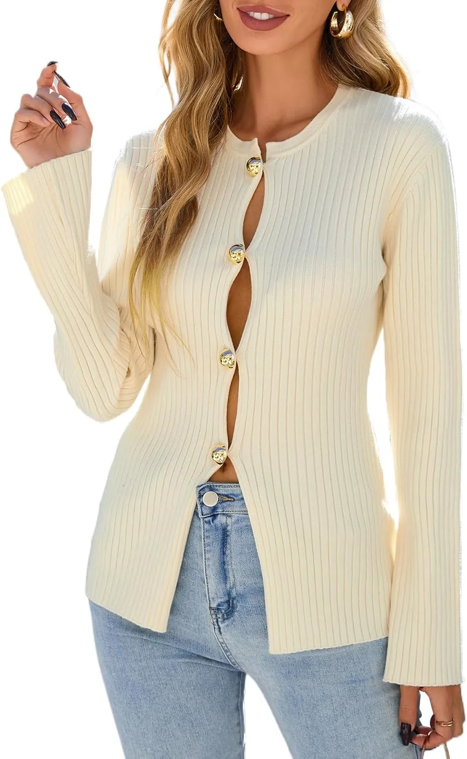 Kedera Women's Button Down Cardigan Sweaters Fall Slim Fit Coat Outerwear Long Sleeve Tops Casual Jackets