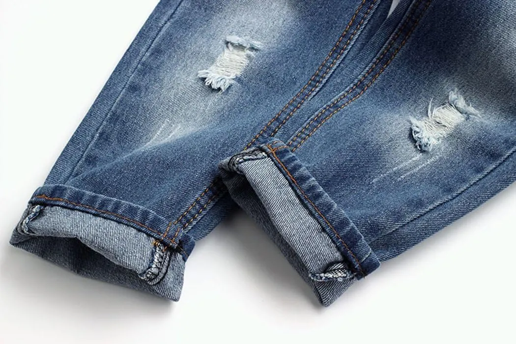 KIDSCOOL SPACE Baby Girl Boy Jeans,Little Kid Elastic Band Inside Ripped Denim Jeans Pants