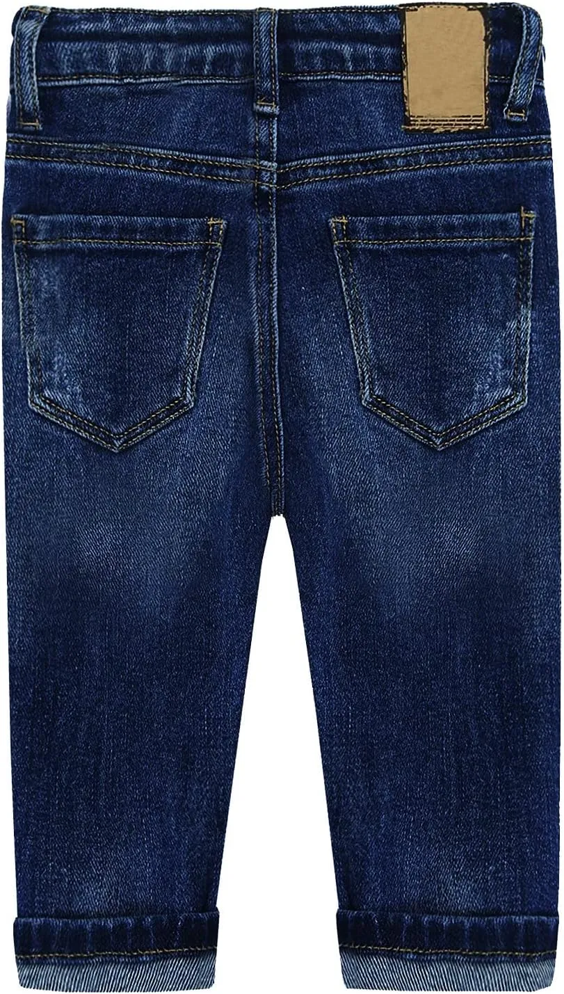 KIDSCOOL SPACE Baby Girl Boy Jeans,Little Kid Elastic Band Inside Ripped Denim Jeans Pants