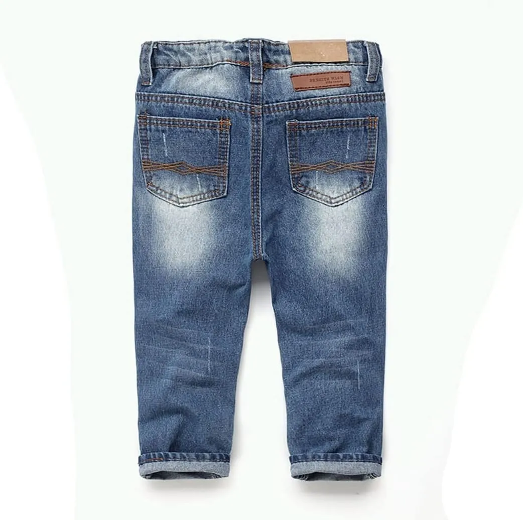 KIDSCOOL SPACE Baby Girl Boy Jeans,Little Kid Elastic Band Inside Ripped Denim Jeans Pants