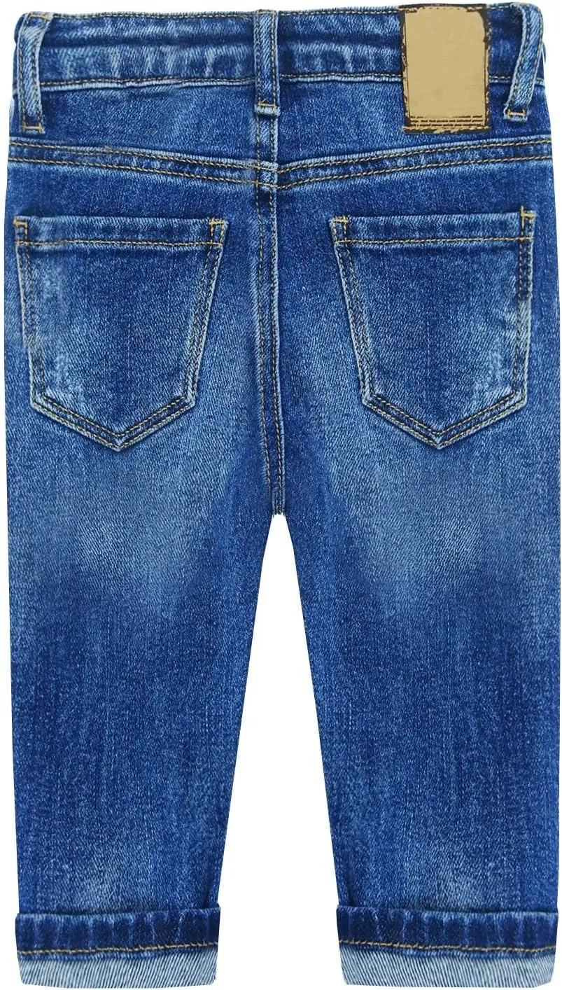 KIDSCOOL SPACE Baby Girl Boy Jeans,Little Kid Elastic Band Inside Ripped Denim Jeans Pants