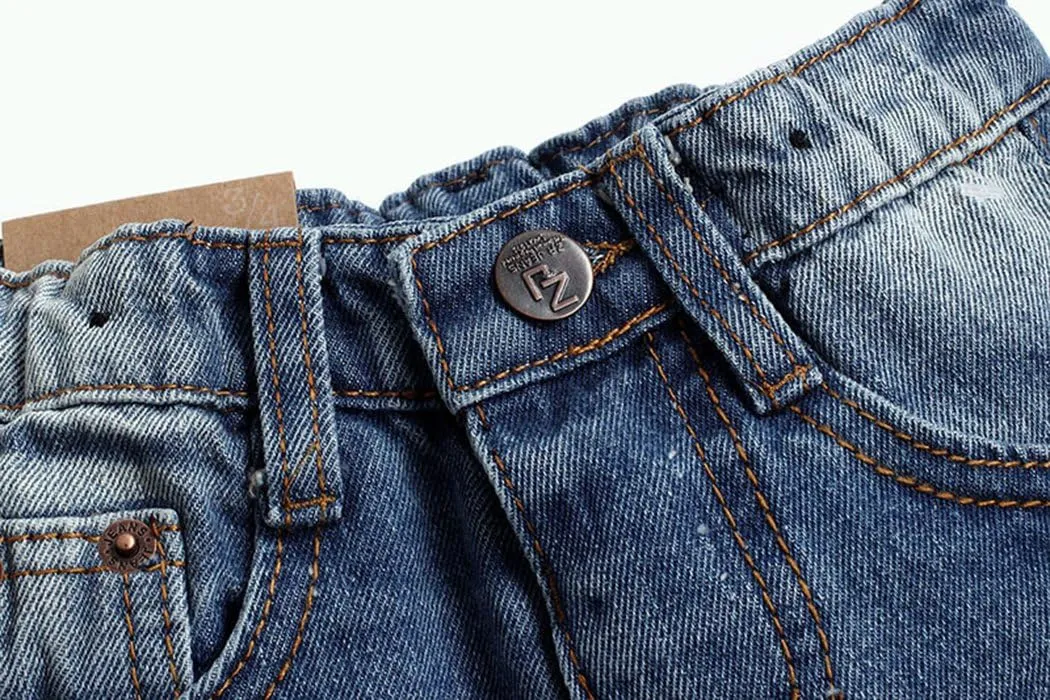 KIDSCOOL SPACE Baby Girl Boy Jeans,Little Kid Elastic Band Inside Ripped Denim Jeans Pants