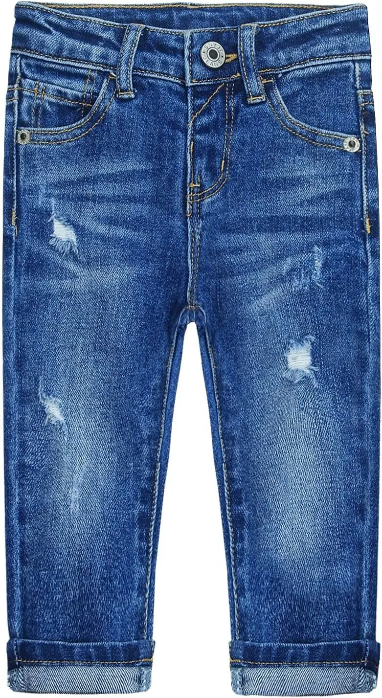 KIDSCOOL SPACE Baby Girl Boy Jeans,Little Kid Elastic Band Inside Ripped Denim Jeans Pants
