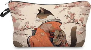 Kimono Kitten Gift Japanese Style Cat Makeup Bag Cute Small Organizer Bag Travel Toiletry Zipper Pouch Cat Neko Cosmetic Bag Birthday Christmas Gift for Cat Lovers Women