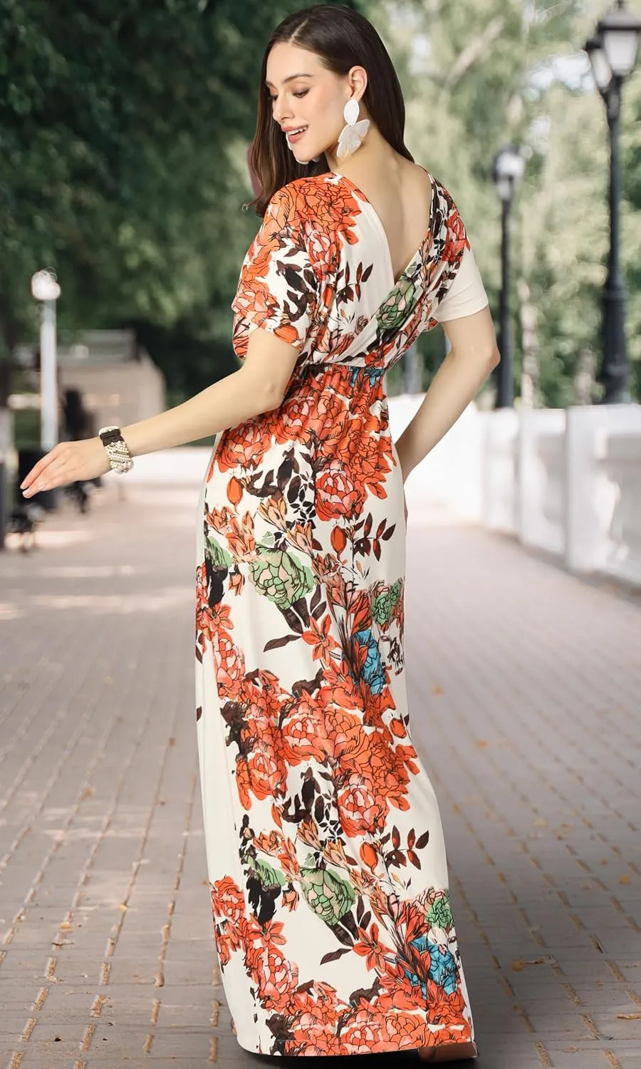 KOH KOH Womens Long Summer Floral Evening Sexy Kaftan Evening Gown Maxi Dress
