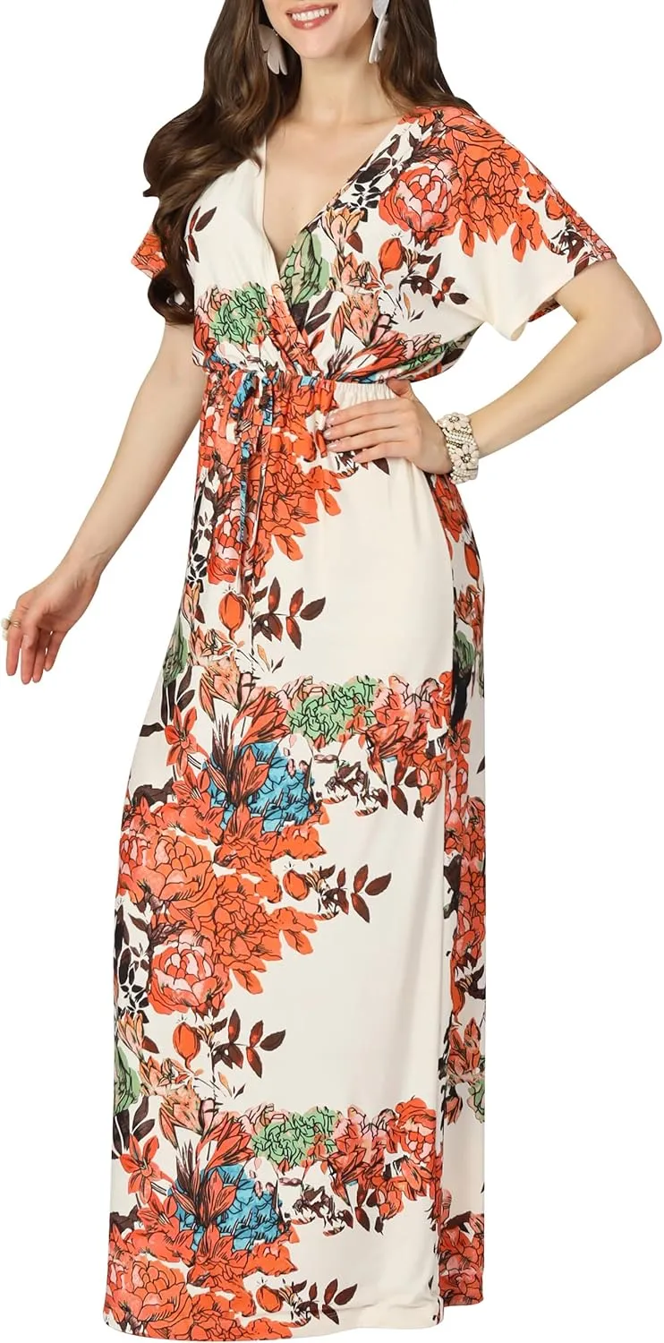 KOH KOH Womens Long Summer Floral Evening Sexy Kaftan Evening Gown Maxi Dress