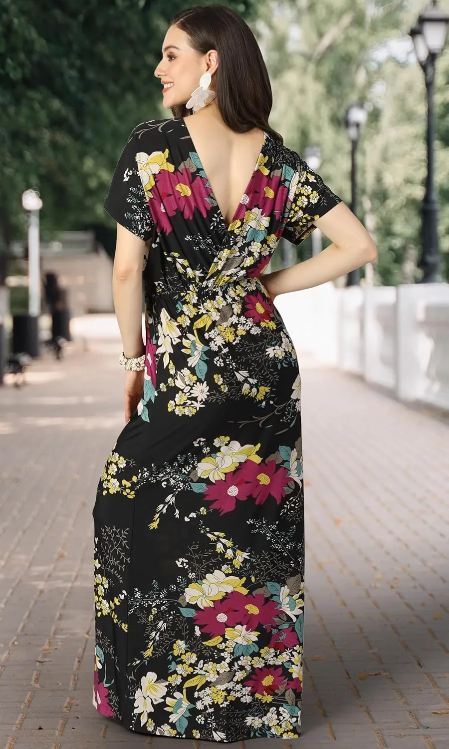 KOH KOH Womens Long Summer Floral Evening Sexy Kaftan Evening Gown Maxi Dress