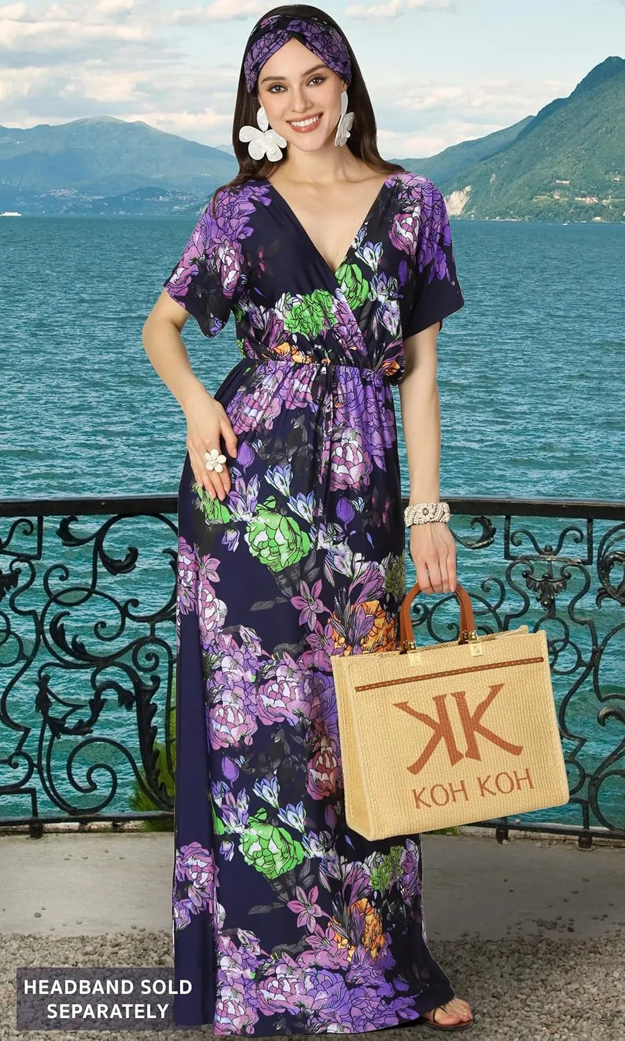 KOH KOH Womens Long Summer Floral Evening Sexy Kaftan Evening Gown Maxi Dress
