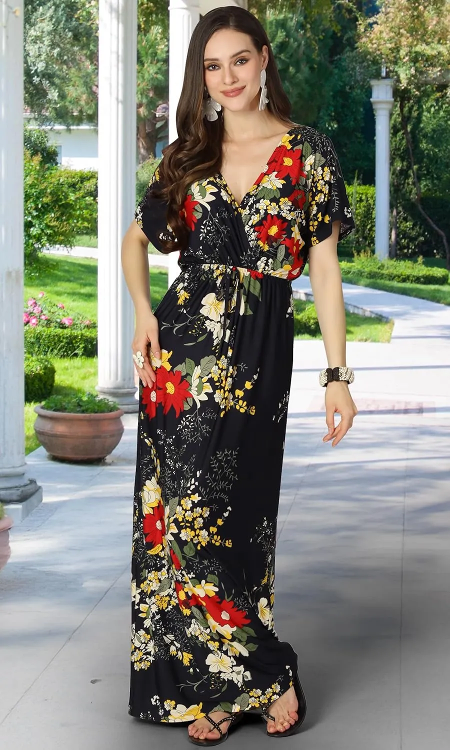 KOH KOH Womens Long Summer Floral Evening Sexy Kaftan Evening Gown Maxi Dress