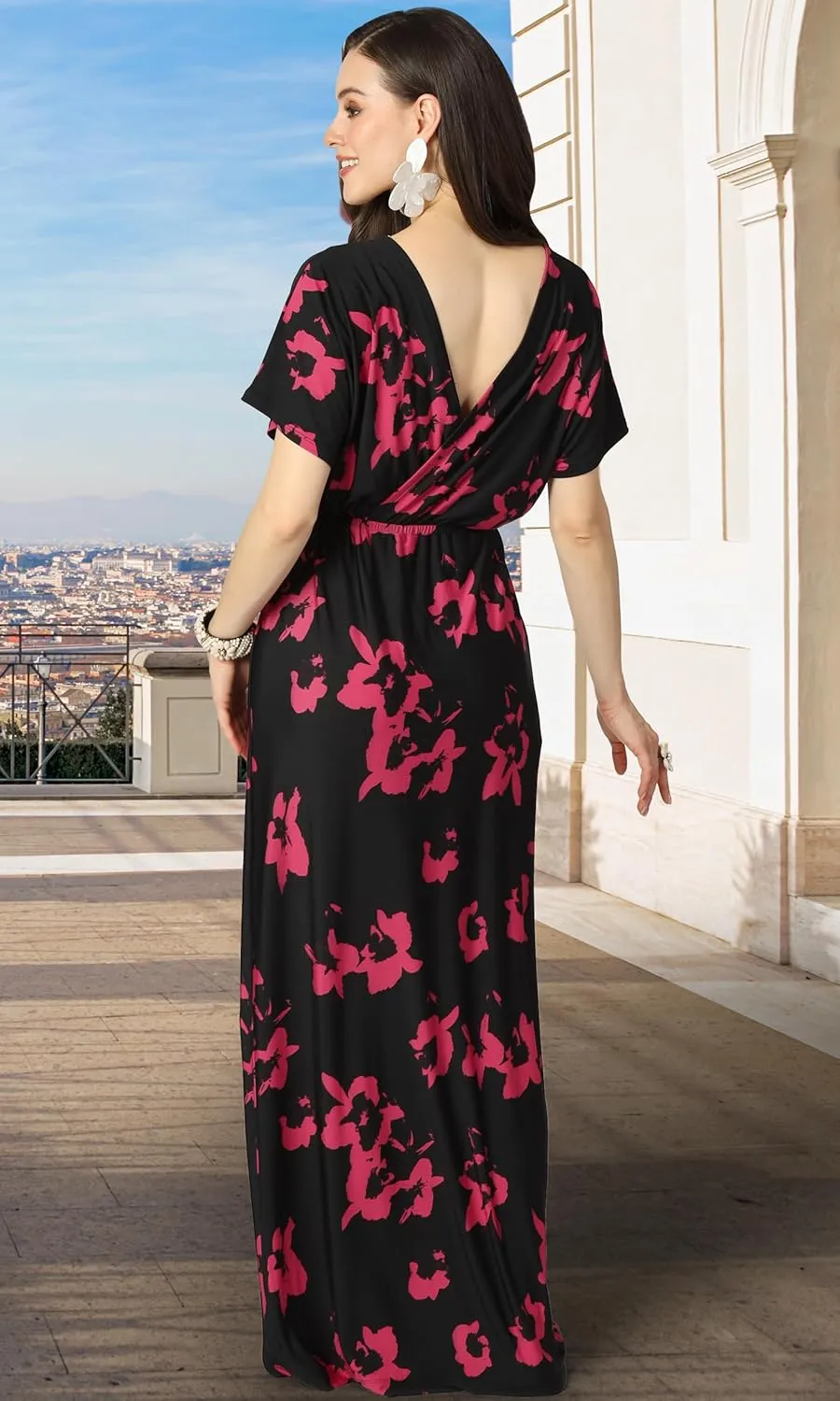 KOH KOH Womens Long Summer Floral Evening Sexy Kaftan Evening Gown Maxi Dress