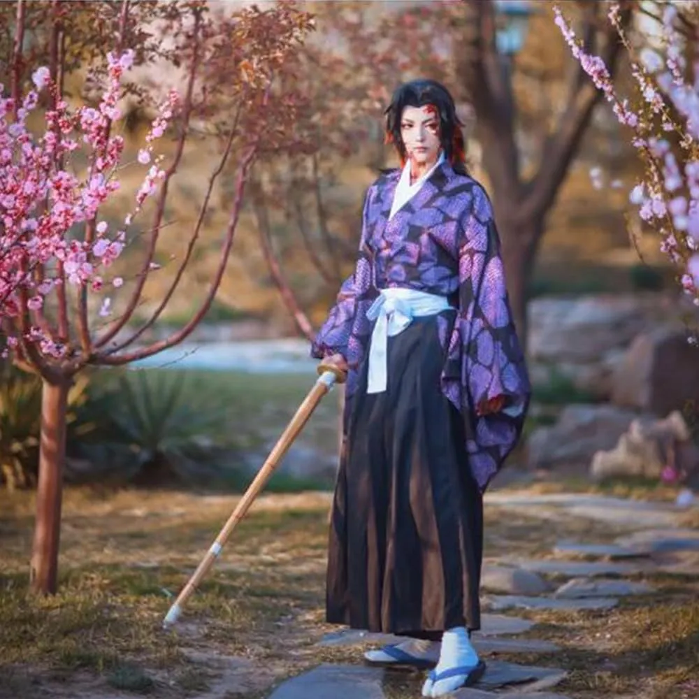 Kokushibou Costume,Kokushibou Cosplay Costume Outfit Kimono Kokushibou Uniform Cloak Purple Robe Halloween