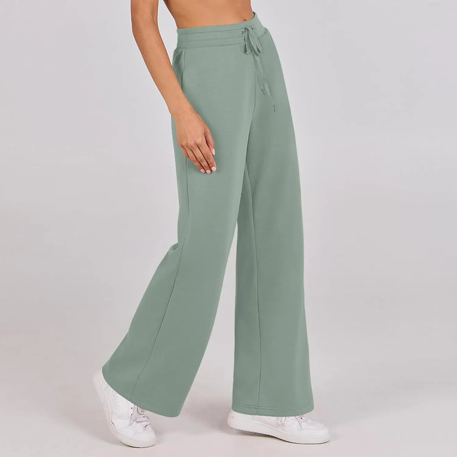 Kubbon Wide Leg Pants for Women High Waist Trousers Adjustable Knotted Comfy Loose Sweatpants Summer Casual Jogging Pants