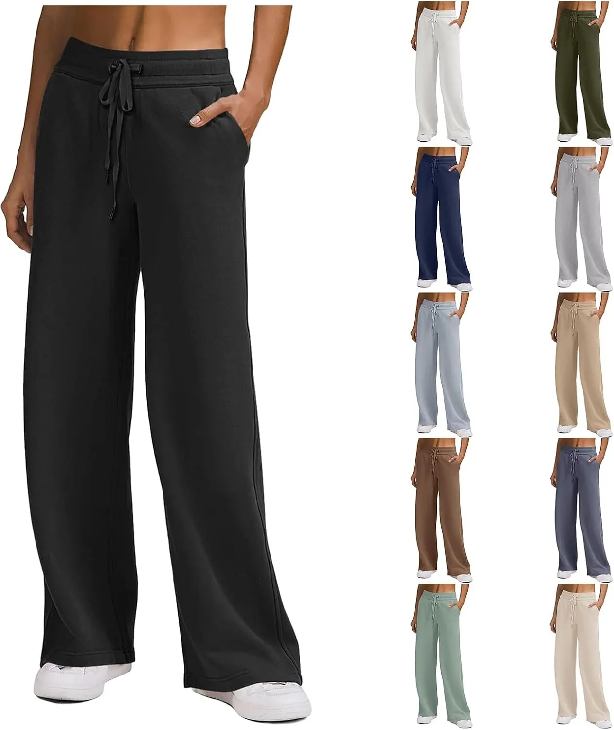 Kubbon Wide Leg Pants for Women High Waist Trousers Adjustable Knotted Comfy Loose Sweatpants Summer Casual Jogging Pants