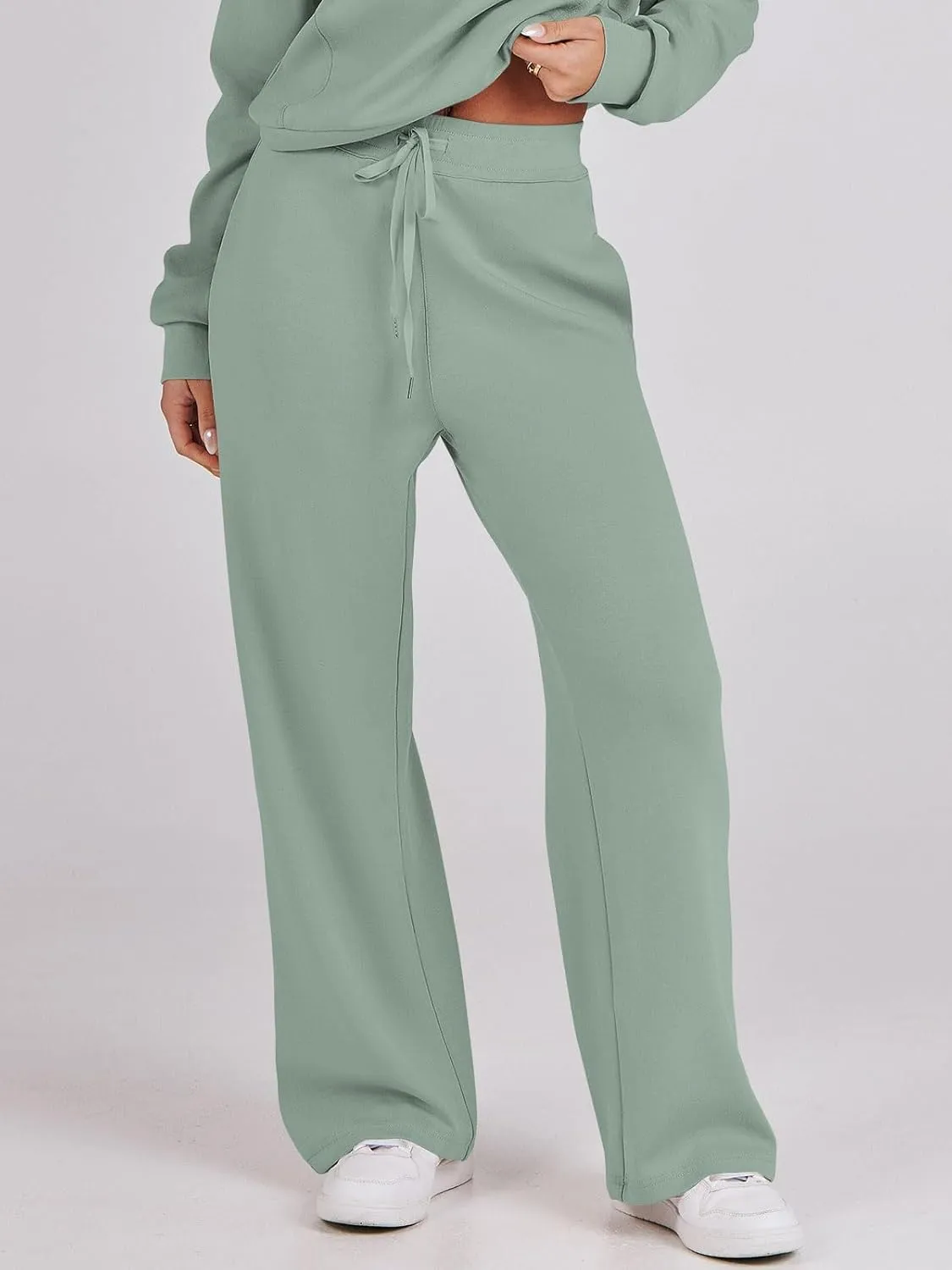 Kubbon Wide Leg Pants for Women High Waist Trousers Adjustable Knotted Comfy Loose Sweatpants Summer Casual Jogging Pants