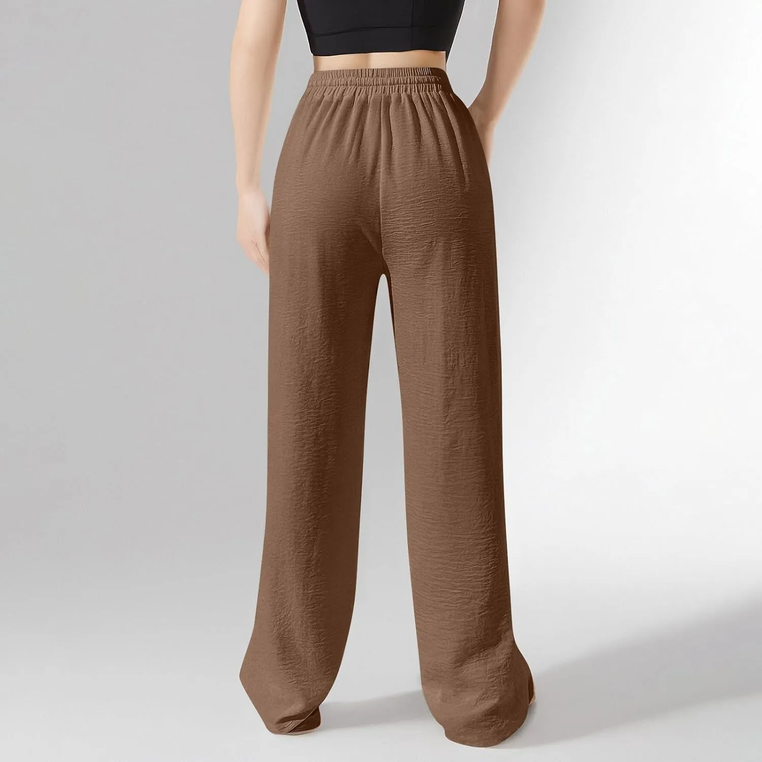 Ladies Linen Pants Summer Drawstring High Waist Wide Leg Pants Casual Palazzo Pant Fashion Trouser with Pockets