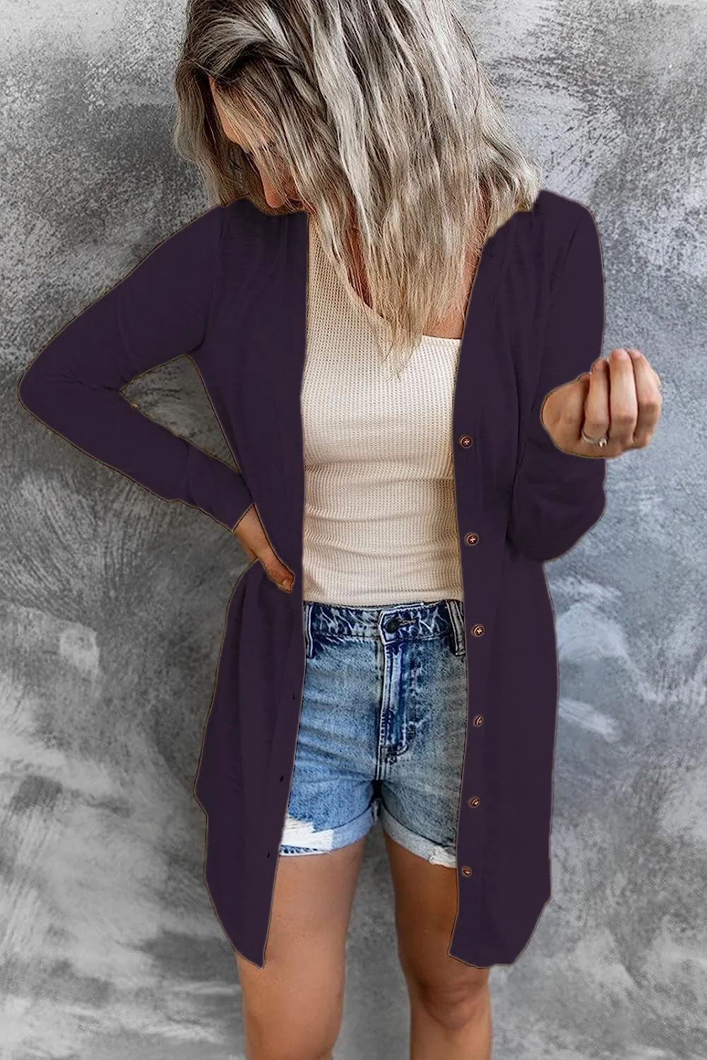 Ladlop Womens Lightweight Open Front Cardigan Casual Long Sleeve Button Down Loose Fall Cardigans