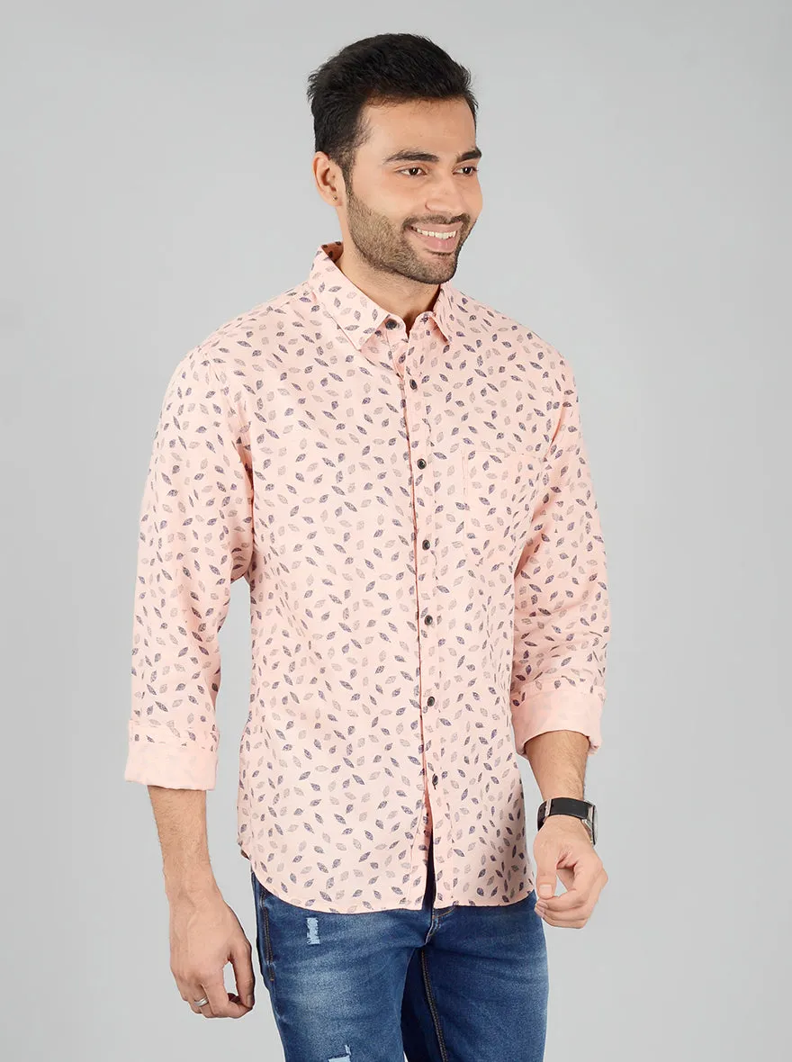 Light Pink Printed Slim Fit Casual Shirt | Greenfibre
