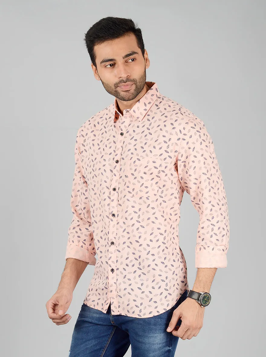 Light Pink Printed Slim Fit Casual Shirt | Greenfibre