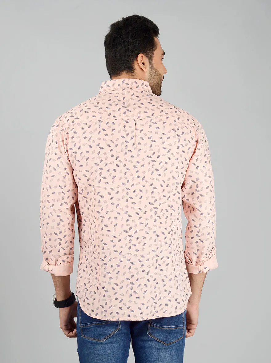 Light Pink Printed Slim Fit Casual Shirt | Greenfibre