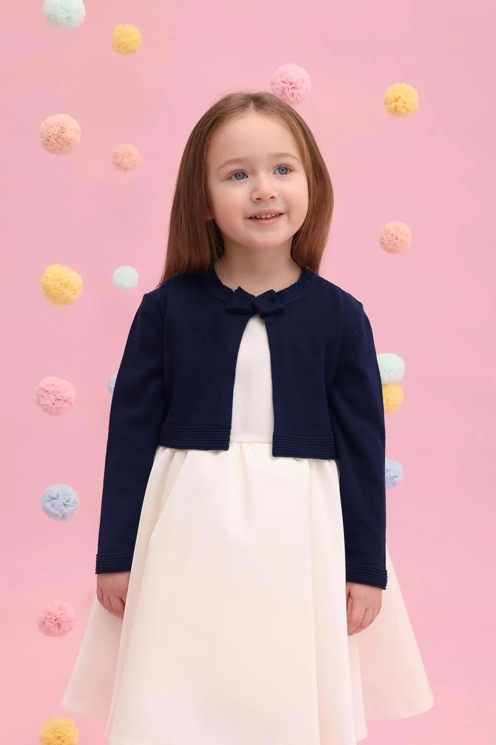 Lilax Little Girls' Knit Long Sleeve Bowknot Closure Bolero Cardigan