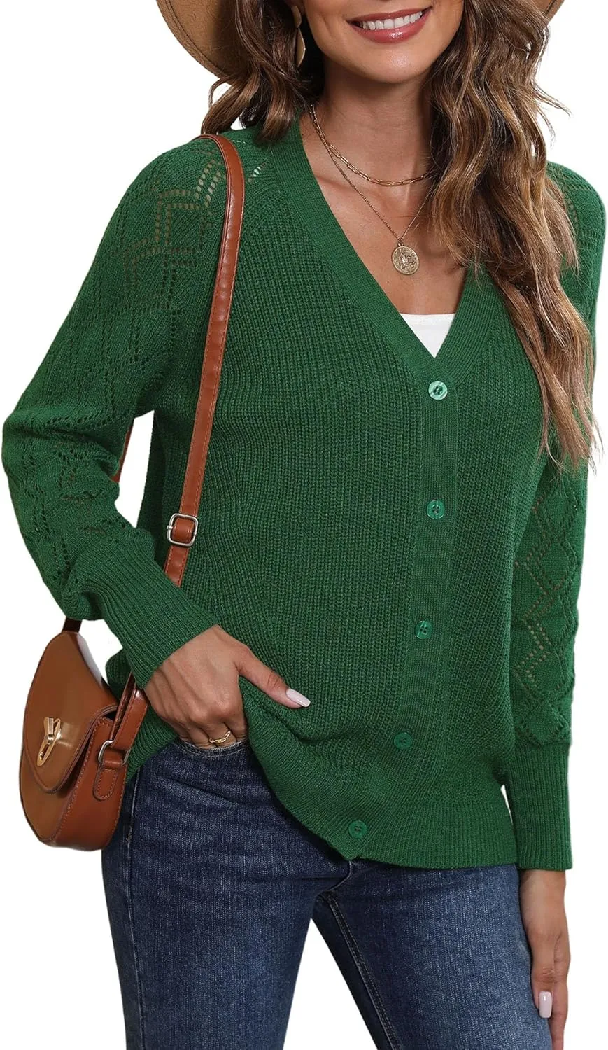 LILBETTER Women's Long Sleeve Button Down V Neck Classic Sweater Knit Cardigan