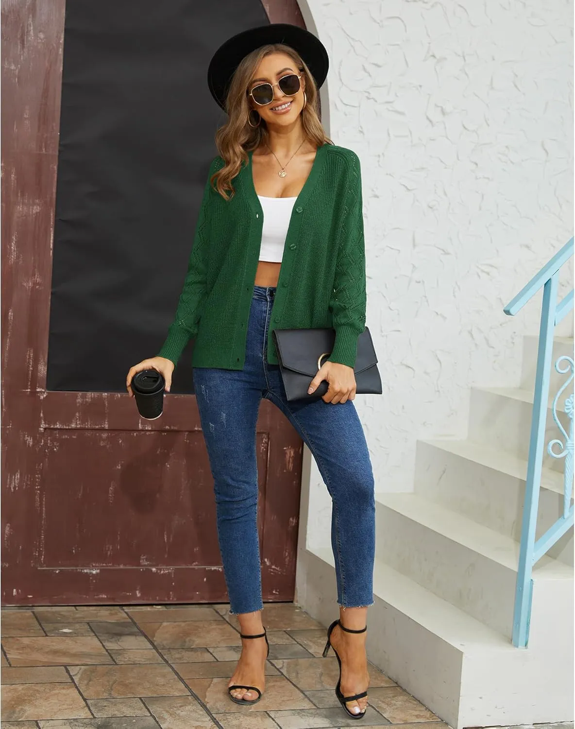 LILBETTER Women's Long Sleeve Button Down V Neck Classic Sweater Knit Cardigan