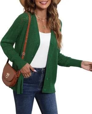 LILBETTER Women's Long Sleeve Button Down V Neck Classic Sweater Knit Cardigan