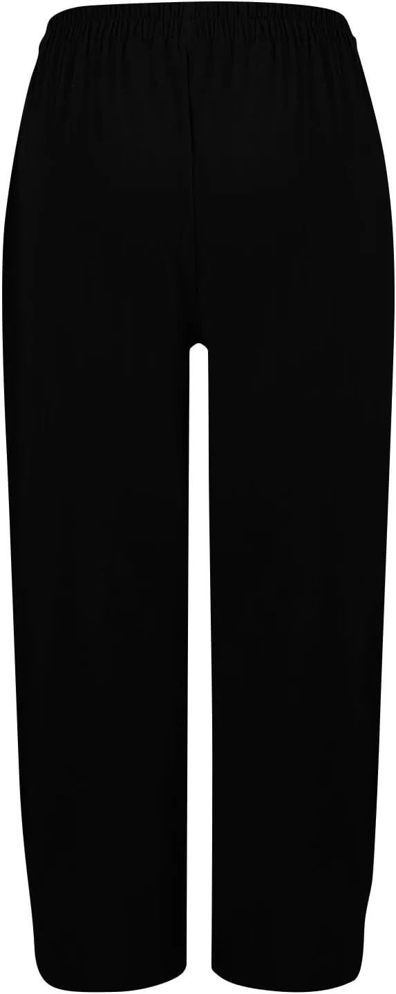 Linen Pants Women Casual Summer Wide Leg Pants High Waisted Trousers Lightweight Palazzo Pant with Pockets (S-2Xl)