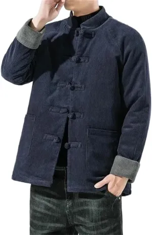 LIXINGHEITANG China Corduroy Jacket Men's Cotton-padded Winter Warm Retro Chinese Coat Traditional Dress