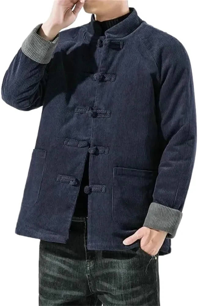 LIXINGHEITANG China Corduroy Jacket Men's Cotton-padded Winter Warm Retro Chinese Coat Traditional Dress