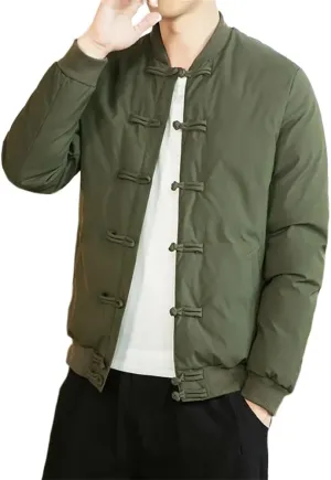 LIXINGHEITANG Winter Men Chinese Style Parka Mens Retro Buttons Coats Warm Cotton-padded Jackets