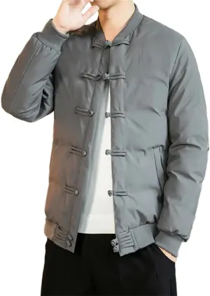 LIXINGHEITANG Winter Men Chinese Style Parka Mens Retro Buttons Coats Warm Cotton-padded Jackets