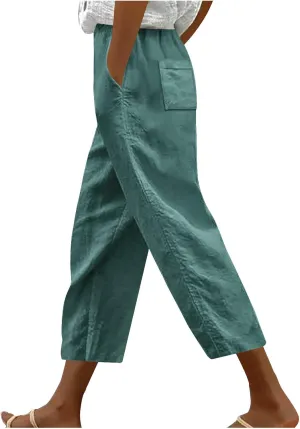 Lmdudan 2025 Summer Linen Capri Pants for Women High Waisted Drawstring Pant Comfy Soft Cropped Trousers Casual Beach Pant