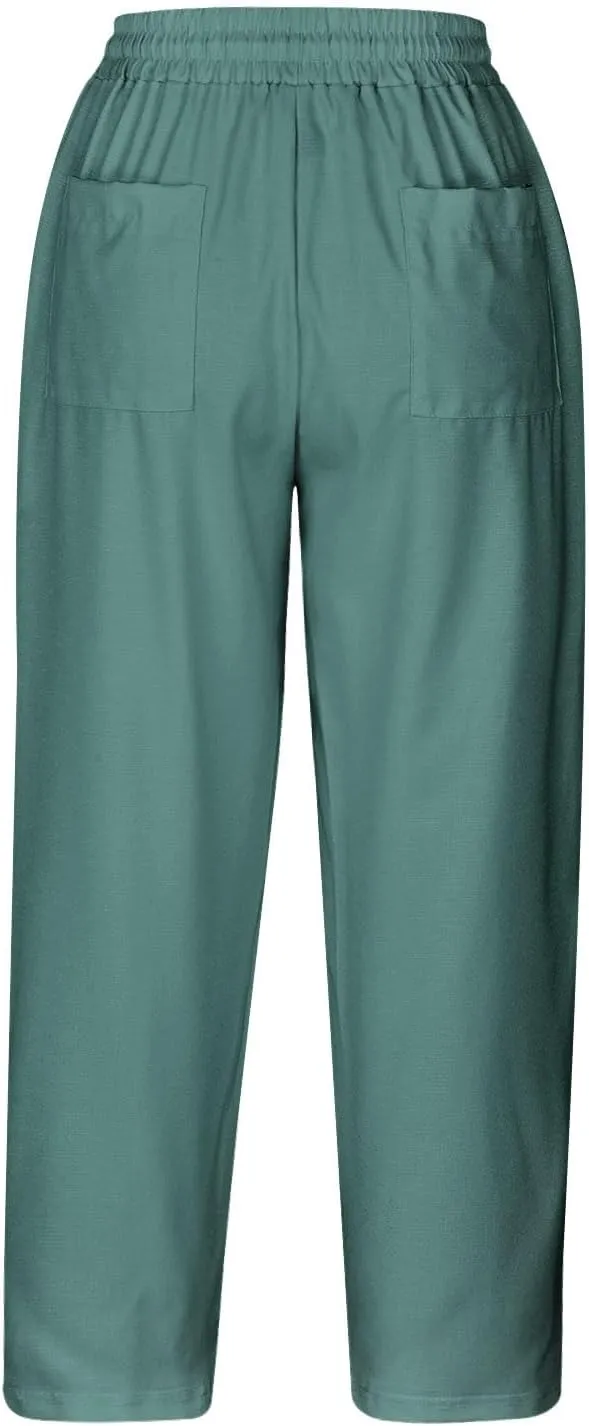 Lmdudan 2025 Summer Linen Capri Pants for Women High Waisted Drawstring Pant Comfy Soft Cropped Trousers Casual Beach Pant