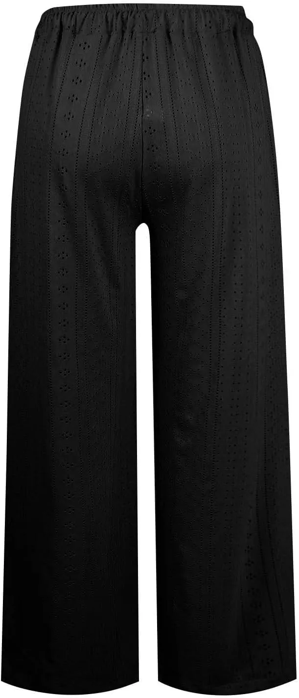 Lmdudan Wide Leg Linen Pants for Women 2025 Summer Boho High Waisted Palazzo Pants Baggy Comfy Beach Pants with Pockets