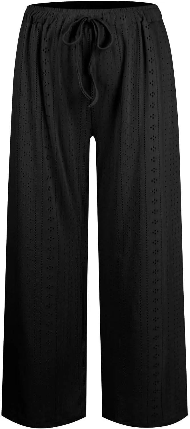 Lmdudan Wide Leg Linen Pants for Women 2025 Summer Boho High Waisted Palazzo Pants Baggy Comfy Beach Pants with Pockets